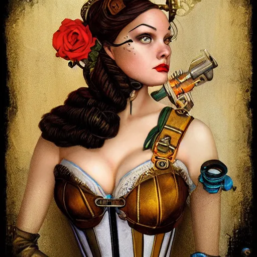 Image similar to lofi underwater bioshock steampunk corset portrait, Pixar style, by Tristan Eaton Stanley Artgerm and Tom Bagshaw.