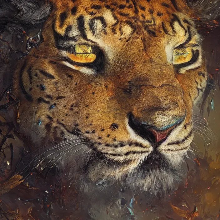 Prompt: the eye of the liger, d & d style, trending on artstation, intricate, highly detailed, vivid painting, colorful, art by greg rutkowski