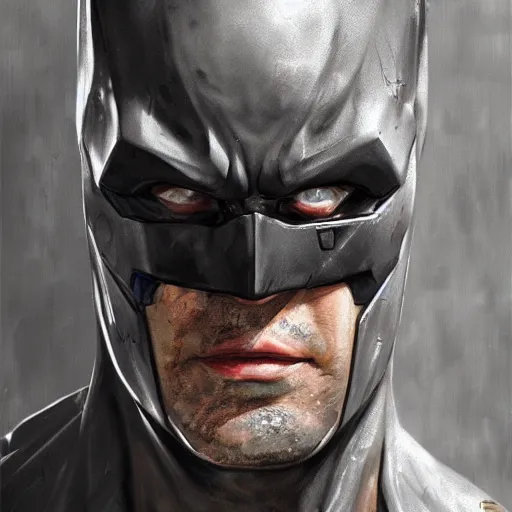 Prompt: portrait of old battle damaged batman, intricate, photoreal elegant, highly detailed, centered, grungy, digital painting, artstation, concept art, smooth, sharp focus,