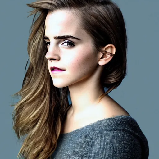 Image similar to portrait photograph of emma watson but her skin is avocado skin