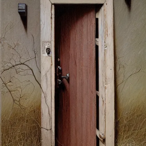 Image similar to a broken wooden door, by Gerald Brom, realistic, detailed, trending on art station