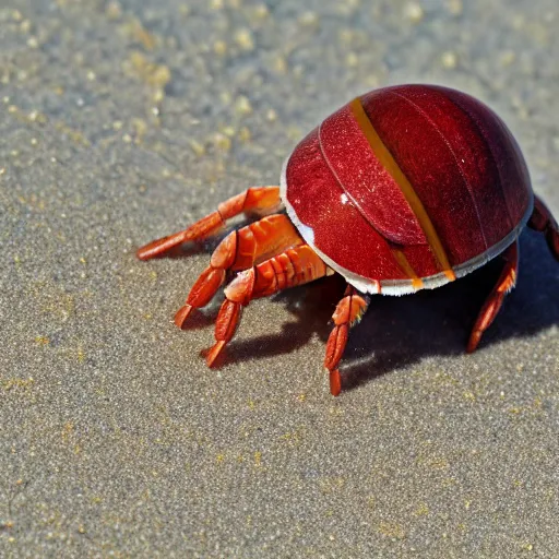 Image similar to Detailed 4k photo of a Hermit crab with a curly mustache on the beach, afternoon