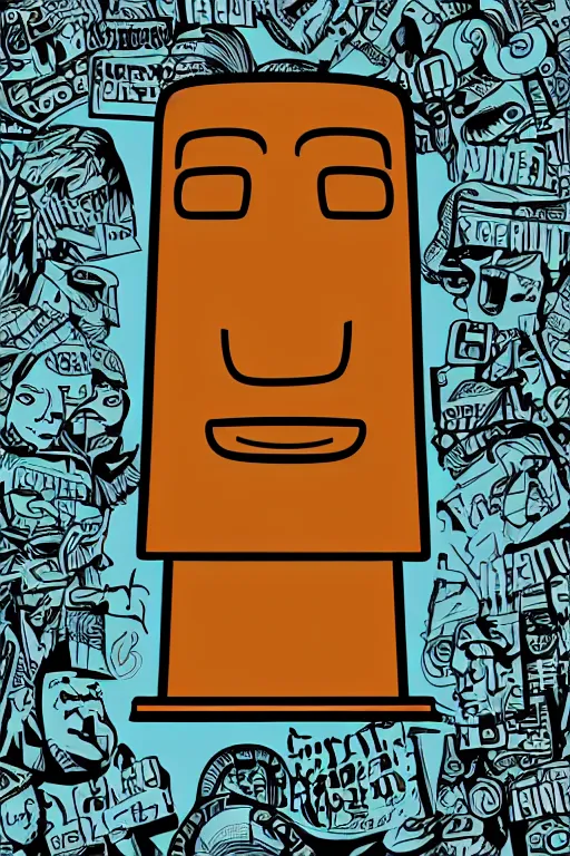 Image similar to vector moai statue digital illustration cartoon graffity street popart comics