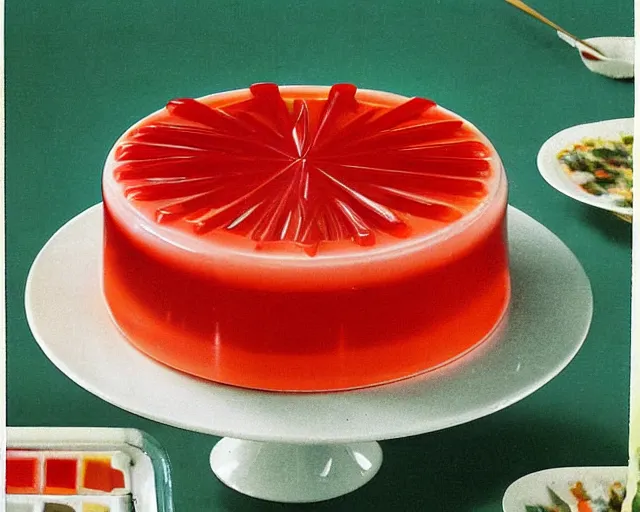 Image similar to 1970's cookbook color photograph of jello cake ambrosia detail high detail