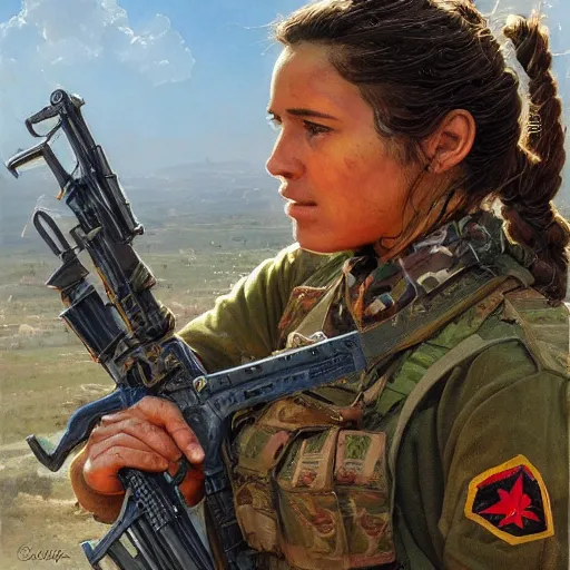 Image similar to beautiful YPJ soldier in the defense of Kobanî in the siege of Kobanî, detailed, centered, digital painting, artstation, concept art, donato giancola, Joseph Christian Leyendecker, Boris Vallejo, Breathtaking, 8k resolution, extremely detailed, beautiful, establishing shot, artistic, hyperrealistic, beautiful face, octane render