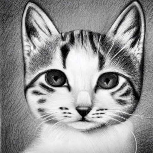 Prompt: a pencil drawing of a kitten, in the style of salvador dali