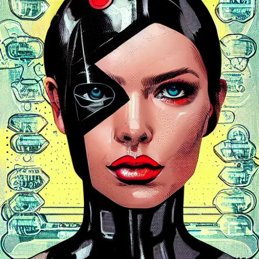 Image similar to portrait of a female android, by DC comics and Sandra Chevrier