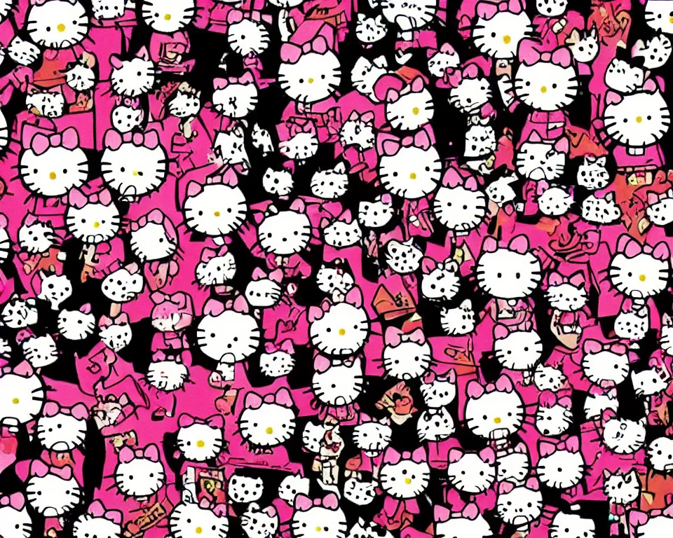 Image similar to a horror movie poster featuring Hello Kitty