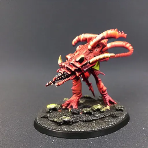 Prompt: Tyranid Anomalocaris, painted warhammer 40k miniature