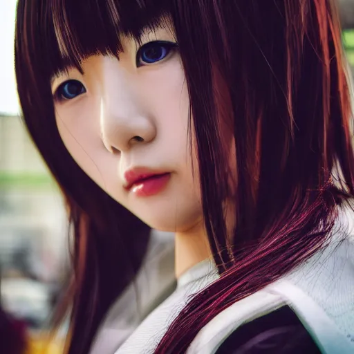 Prompt: very close - up gorgeous japanese av idol schoolgirl face, 4 k 8 k huhd 1 6 k instagram photo at behance, epic cinematic movie shot, hollywood. kodak portra, fujifilm superia. adobe lightroom, photoshop, pixlr, affinity, luminar