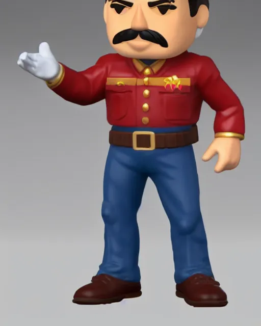 Image similar to full body 3d render of joseph stalin as a funko pop, studio lighting, white background, blender, trending on artstation, 8k, highly detailed