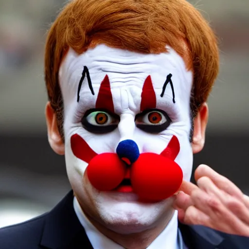 Prompt: macron dressed as a clown