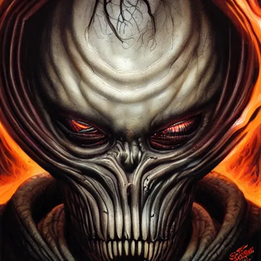 Prompt: elden ring giger doom scorn portrait, Pixar style, by Tristan Eaton Stanley Artgerm and Tom Bagshaw.