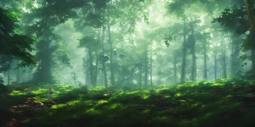 Prompt: a forest, cinematic angle, studio Ghibli, volumetric lighting, bold, beautiful composition, intricate, elegant, digital art, artstation, detailed oil painting, hyperrealistic, sharp focus, 8k