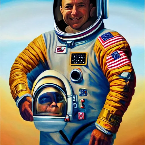 Image similar to astronaut illustration official portrait, oil on canvas by anton otto fischer, trending on artstation