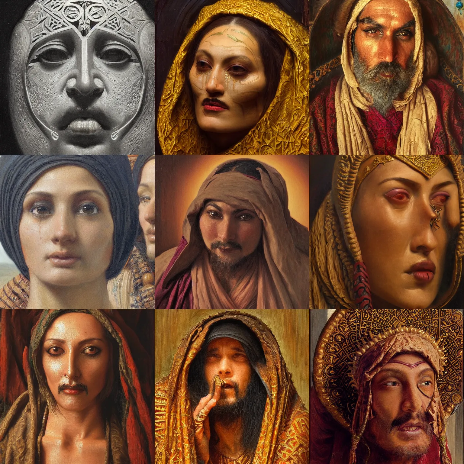 Prompt: orientalism alchemy cultist face detail by edwin longsden long and theodore ralli and nasreddine dinet and adam styka, masterful intricate artwork. oil on canvas, excellent lighting, high detail 8 k