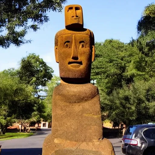 Prompt: man with a moai statue for a head doing a kickflip
