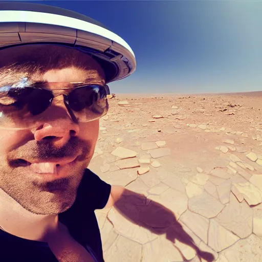 Image similar to a man selfie futuristic house on mars