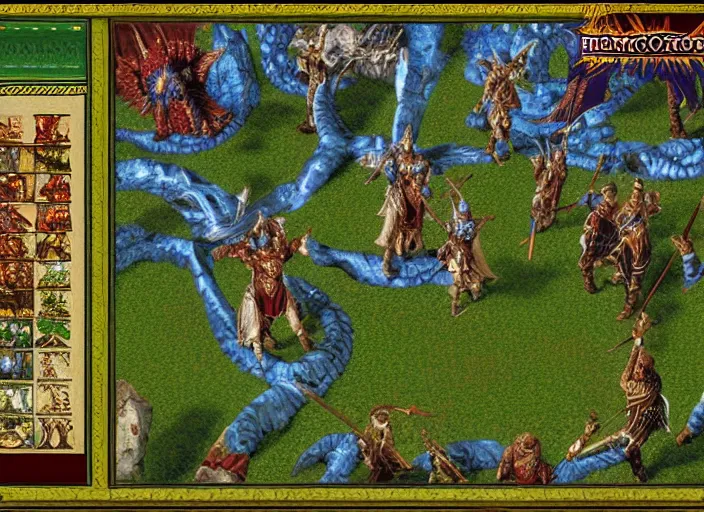 Image similar to realistic screenshot of a heroes of might and magic, 1 9 9 0, high quality