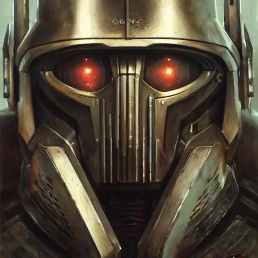 Image similar to the doomslayer as a realistic scifi cyberpunk knight, closeup portrait art by donato giancola and greg rutkowski, vintage retro scifi, realistic face, digital art, trending on artstation, symmetry!!!