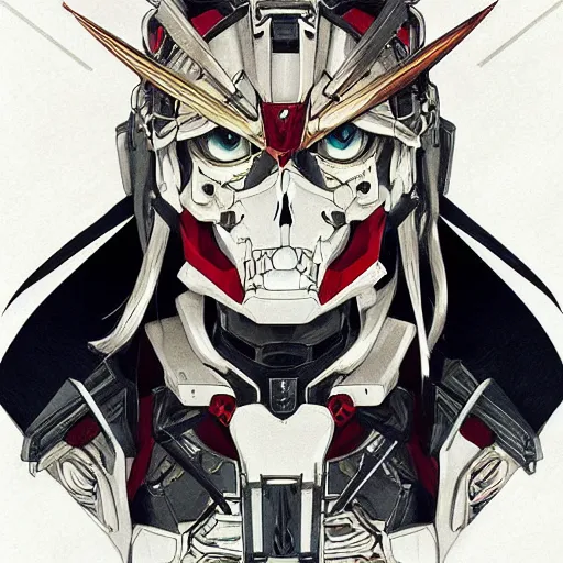 Image similar to anime manga skull portrait young woman gundam cyborg skeleton, intricate, elegant, highly detailed, digital art, ffffound, art by JC Leyendecker and sachin teng