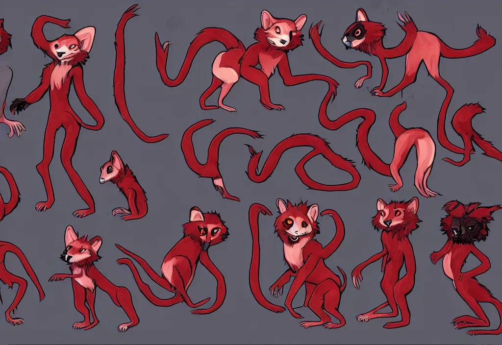 Image similar to furry - red - black - weasel - necromancer - fursona uhd ue 5 visual novel pc game expressions