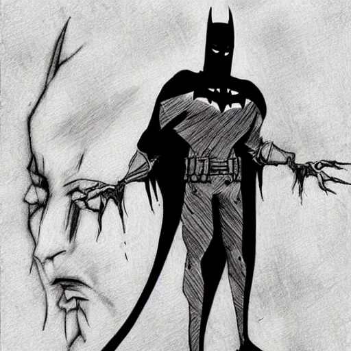Image similar to grunge drawing of batman by mrrevenge, corpse bride style, horror-themed, detailed, elegant, intricate