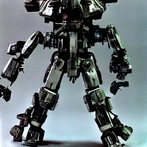 Prompt: metal gear mech, 1 9 8 7, stop - motion, movie still