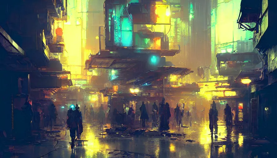 Image similar to an alley of a futuristic city at night by craig mullins and ismail inceoglu, atmospheric, vivid, neon, masterpiece, bokeh