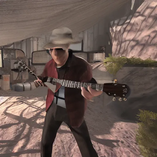 Image similar to Tatsuro Yamashita performs music for a lone child, 3rd person, Fallout New Vegas, with GUI