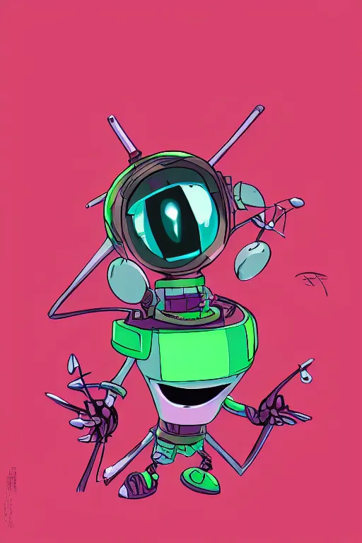 Image similar to portrait concept art painting of invader zim nickelodeon, artgerm, moebius, inio asano, toon shading, cel shading, smooth, calm, tranquil, vaporwave colors,