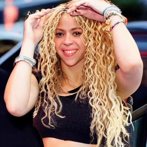 Prompt: Shakira selling street hamburgers