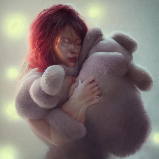 Image similar to The snuggliest snuggles in the world, huggy wuggy from poppy playtime video game, fullbody, ultra high detailed, glowing lights, oil painting, Greg Rutkowski, Charlie Bowater, Beeple, unreal 5, DAZ, hyperrealistic, octane render, RPG portrait, dynamic lighting, fantasy art, beautiful face