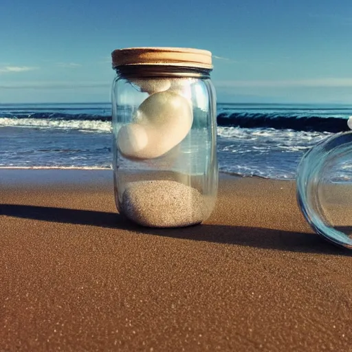 Prompt: galaxies contained in a jar on the beach