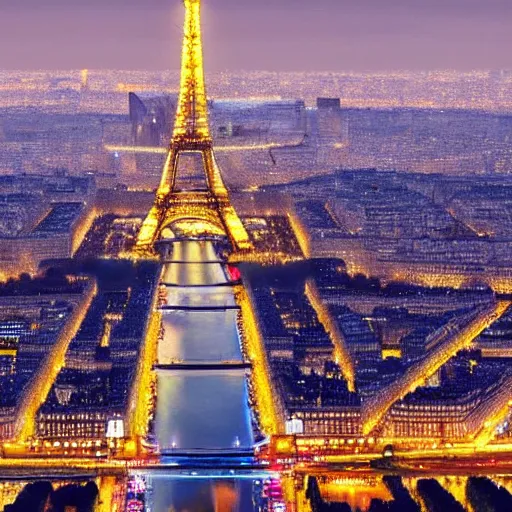 Image similar to award winning photo of paris at night, realistic photo