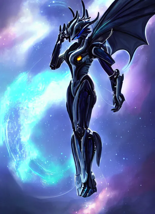 Image similar to cinematic goddess shot, cosmic sized perfectly proportioned stunning beautiful hot anthropomorphic robot mecha female dragon, in space, nebula background, larger than galaxies, holding galaxy, sharp claws, sleek silver armor, epic proportions, epic size, epic scale, digital art, furry art, macro art, dragon art, giantess art, warframe fanart, furaffinity, deviantart