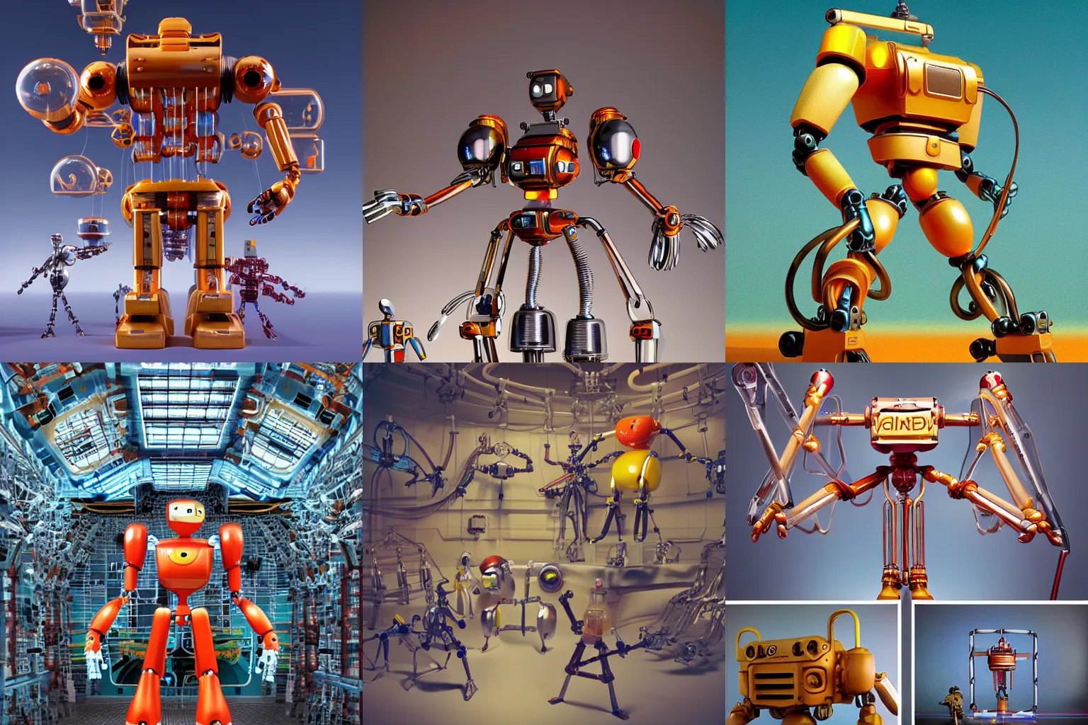 Prompt: A propaganda, plastic simple funny mechanical mechabot characterdesign toy sculpture made from chrome wires and tubes by moebius, by david lachapelle, by angus mckie, by rhads, by jeff koons, in an empty studio hollow, c4d