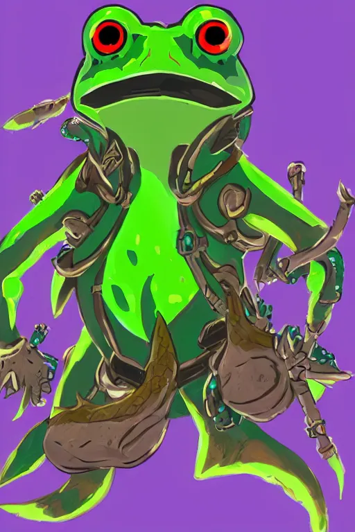 Image similar to an in game portrait of frogmancer from the legend of zelda breath of the wild, breath of the wild art style.