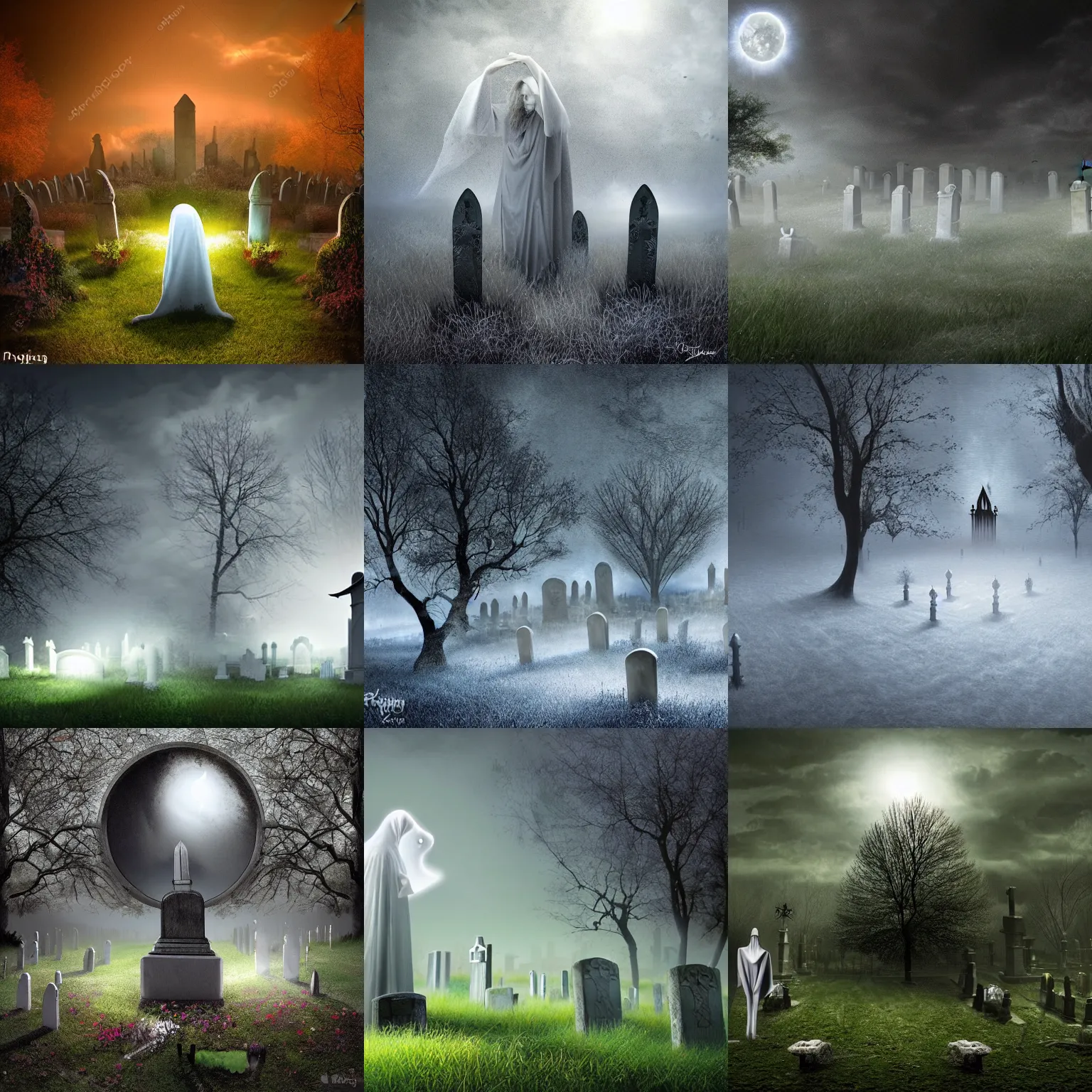 Prompt: igor zenin photo - realistic render of a strange ghost in a graveyard