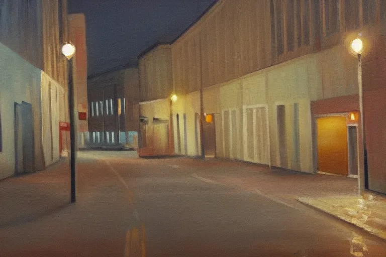 Image similar to a painting of a desolate lulea street at night by lars lerin