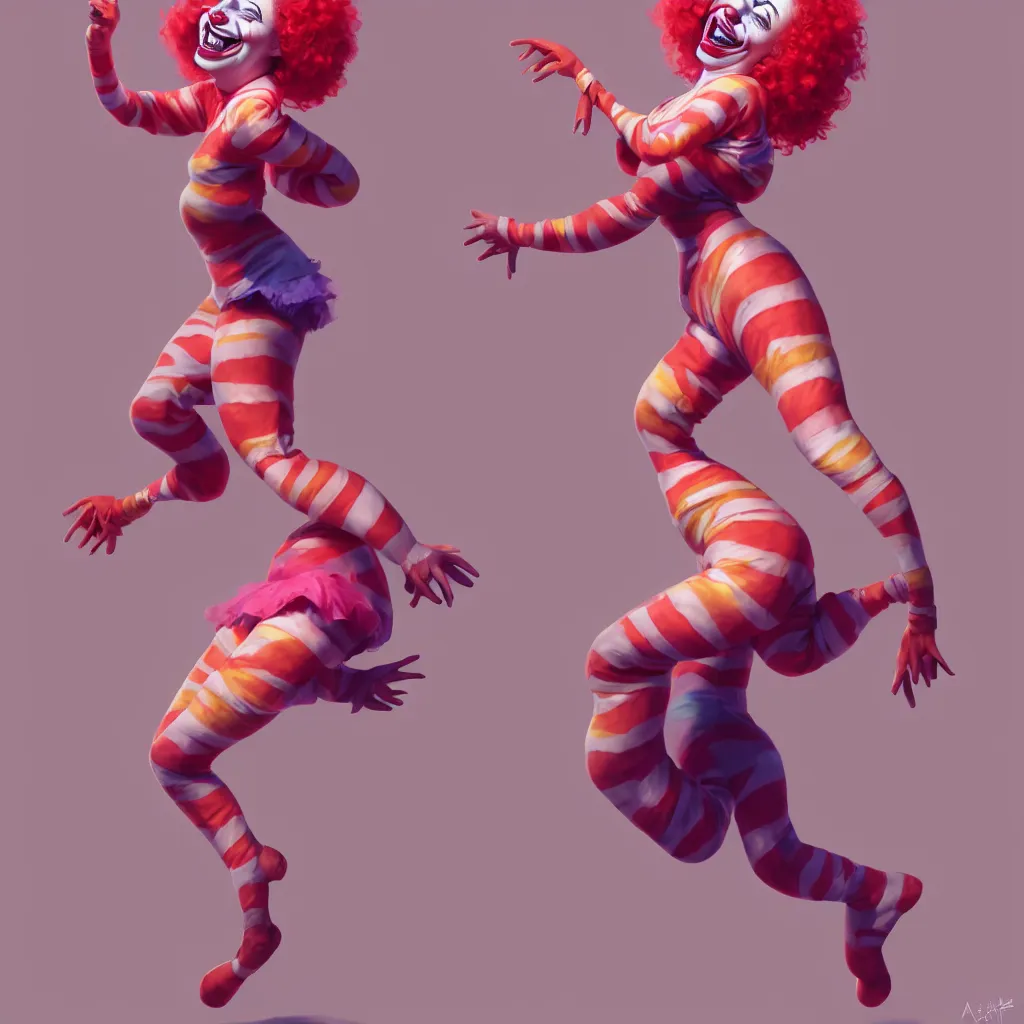 Image similar to a beautiful female clown laughing, full - body and head view, highly detailed, zeronis style, artstation, soft light, sharp focus, illustration, character design, concept art