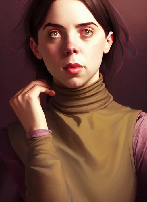 Image similar to portrait of a full body of beautiful young female detective, d & d, sleeveless turtleneck, fantasy, flat lighting, intricate, highly detailed, digital painting, artstation, concept art, smooth, sharp focus, illustration, billie eilish, art by simon bisley and greg rutkowski and alphonse mucha, natural tpose