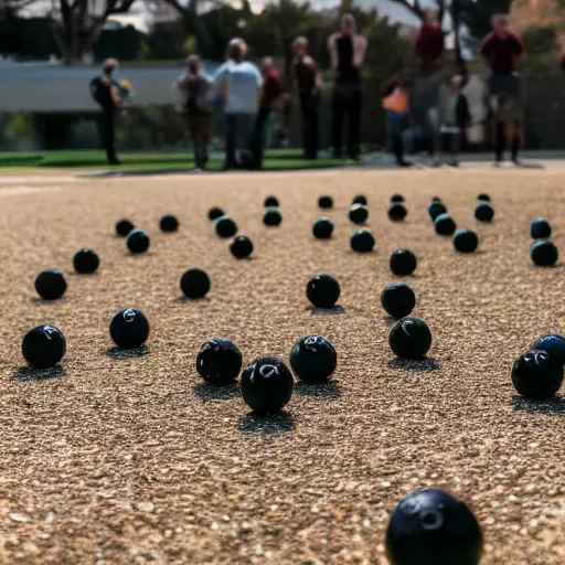 Prompt: a professional photograph of crocodiles playing petanque, wide angle, 4 k