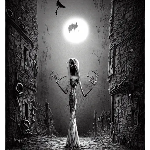 Image similar to grunge cartoon drawing of the end of the world by - michael karcz , in the style of corpse bride, horror themed, detailed, elegant, intricate