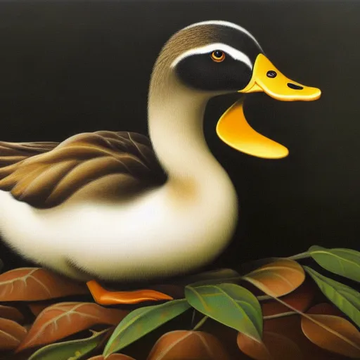 Prompt: a duck on the prowl oil painting antonio donghi