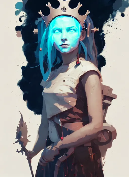 Image similar to portrait of cute maiden girl with crown of thorns, warhammer, cyberpunk, by atey ghailan, by greg rutkowski, by greg tocchini, by james gilleard, by joe fenton, by kaethe butcher, dynamic lighting, gradient light blue, brown, blonde cream and white color in scheme, grunge aesthetic