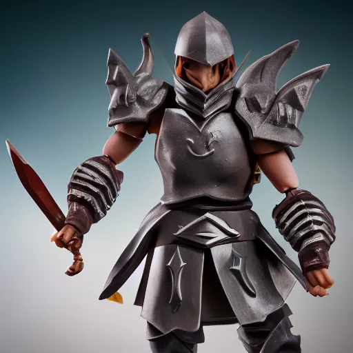 Prompt: plastic action figure of runescape character wearing rune armor, macro lens, studio lighting, high resolution product photography