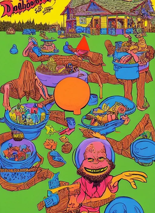 Image similar to dramatic color photo of dadcore occult wizards on vacation by basil wolverton by robert crumb by william eggleston in the style of a garbage pail kids card, play - doh, ultra realistic, concept art