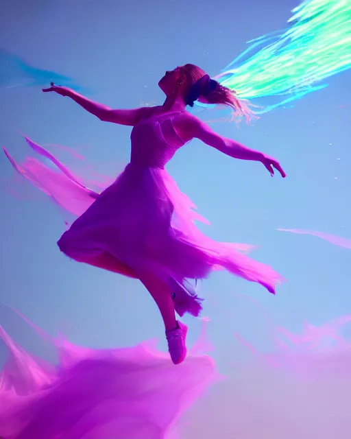 Prompt: color pigments spread out in air, look like someone is dancing, dream, concept art, unreal 5, trending on artstation