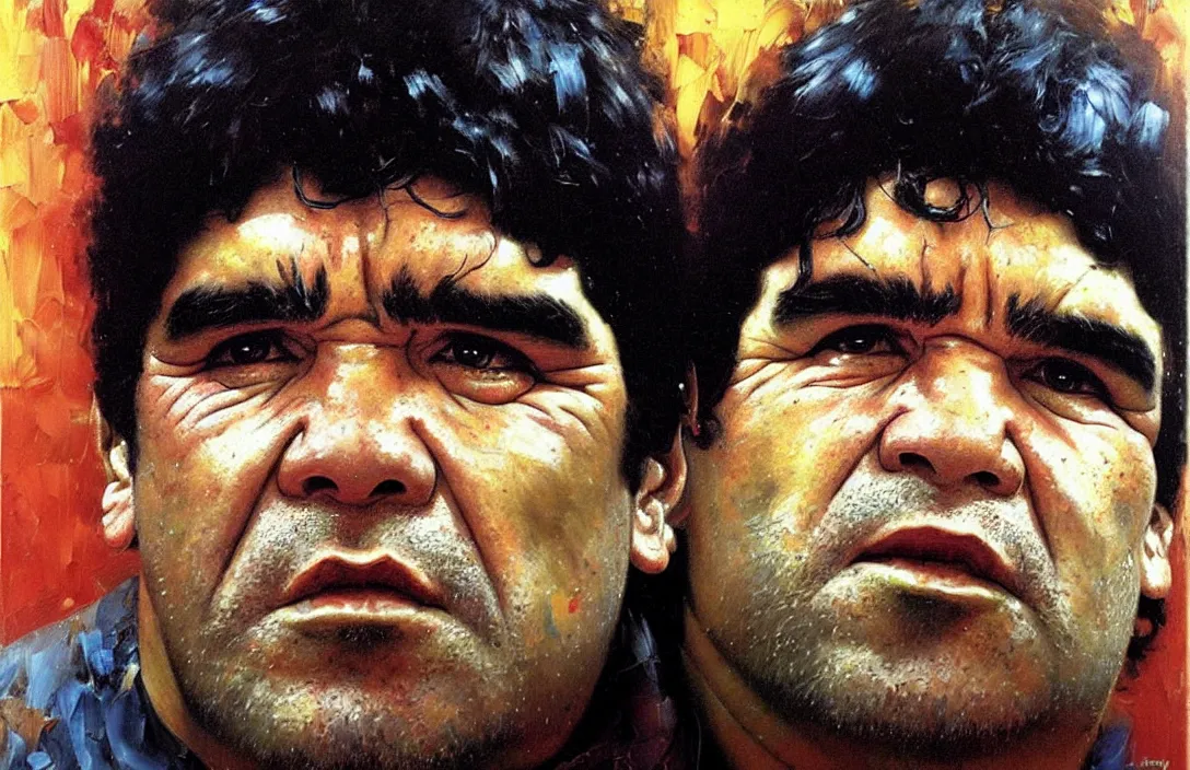 Prompt: portrait of diego maradona!!!!!!!!!!!!!!!!!!!!!!!!!!!, detailed face, detailed painting, epic lighting, by ilya repin, phil hale and kent williams